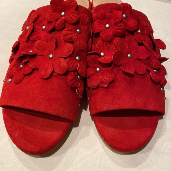 Charles David Sicilian red size 11 slides shoes flowers 🌺 daisies suede leather - Picture 6 of 16